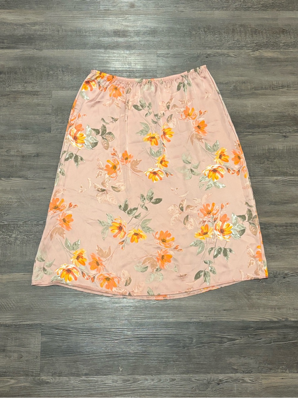 Soft Pink Floral A-Line Skirt with Orange Blooms